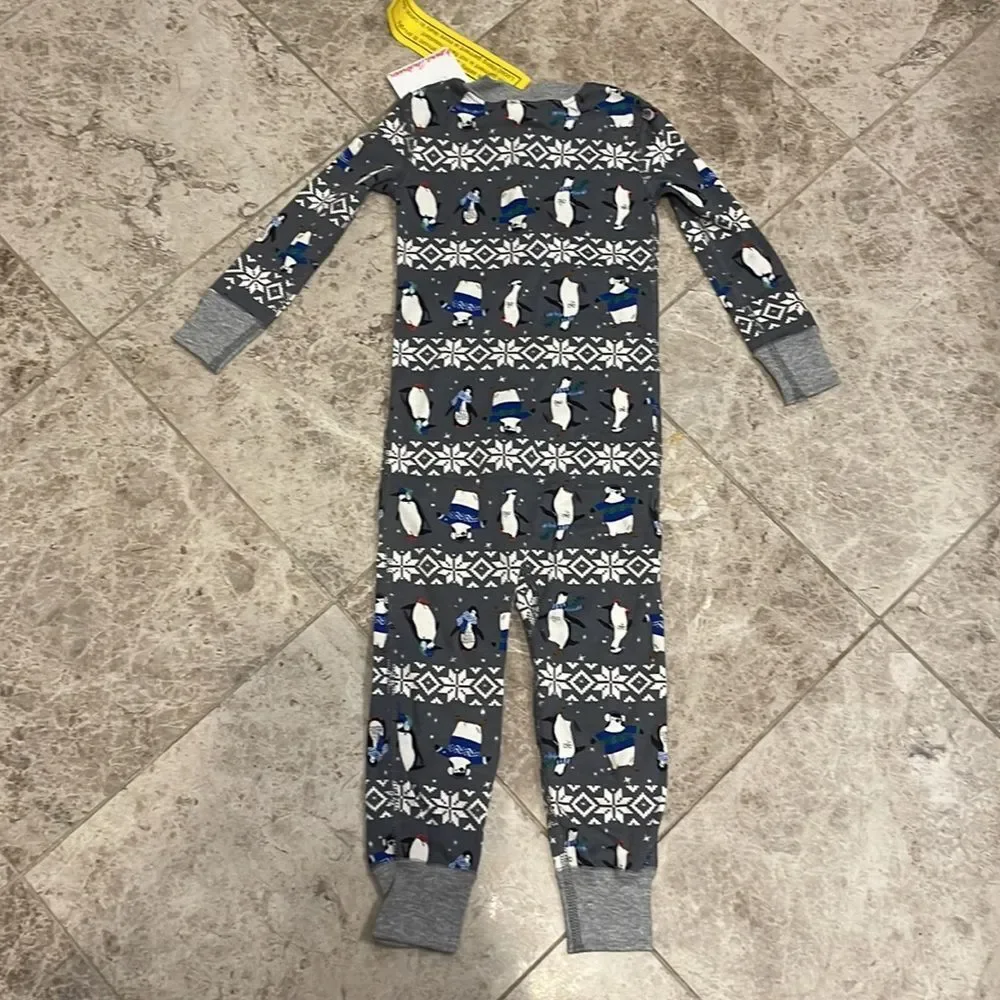 Hanna Andersson Gray Winter Penguin Holiday PJ Zip Up Pajama NEW